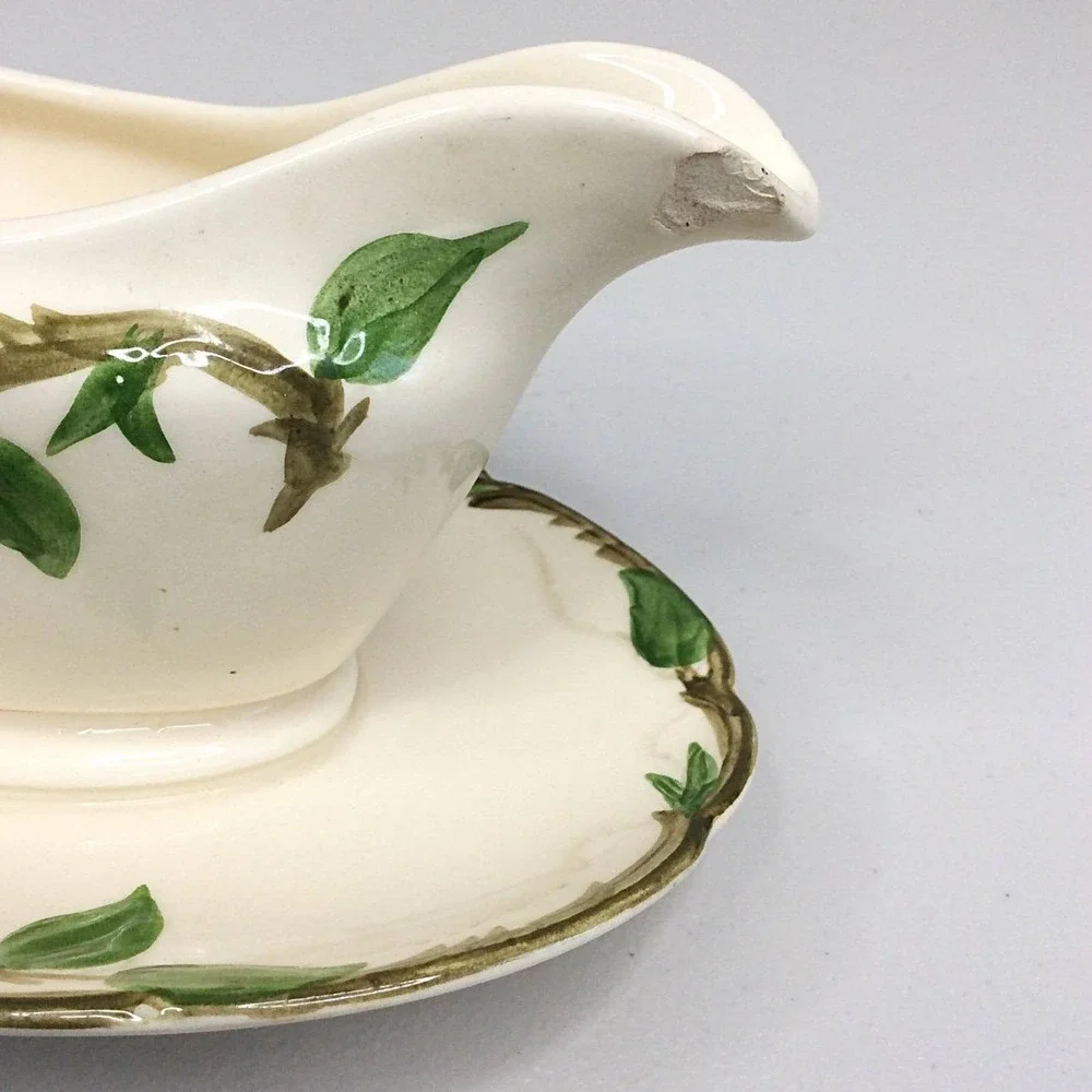 VTG Franciscan Desert Rose Double Spout Gravy Boat Attached Plate USA Pottery 40